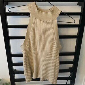Banana Republic Ribbed Halter-Style Knit Top – Neutral Beige (Size S)